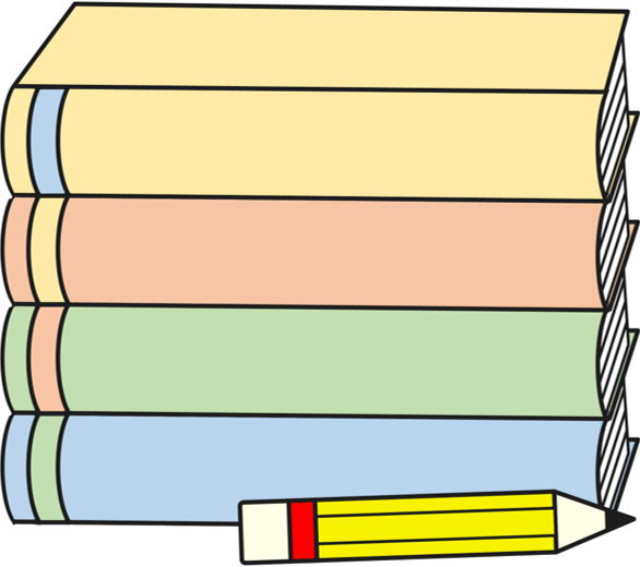 Pile of books shown with a pencil