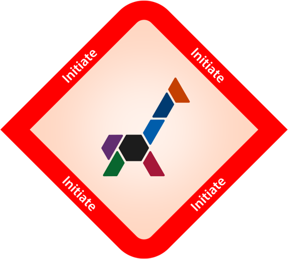 Initiate stage icon - tangram of hexagon shaped giraffe within a diamond shape
